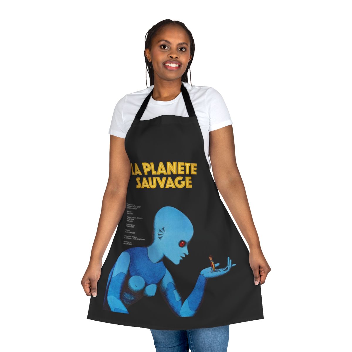 Retro apron inspired by the classic 1970s animated sci-fi film "Fantastic Planet" (La Planète Sauvage)