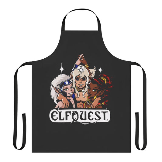 A retro-style apron featuring fantasy art and elements inspired by the Elfquest comic book series