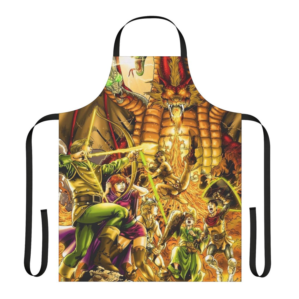 A dragon-themed cooking apron with retro gaming and fantasy art inspired design