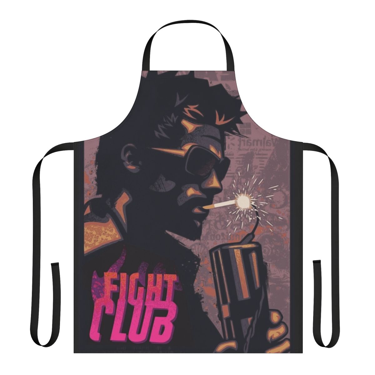 Retro-styled apron featuring an illustration of Tyler Durden from the cult film Fight Club smoking a lit dynamite stick