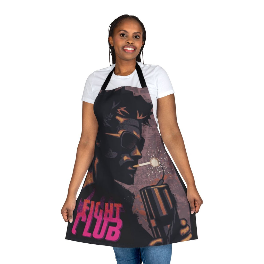 Retro-styled apron featuring an illustration of Tyler Durden from the cult film Fight Club smoking a lit dynamite stick