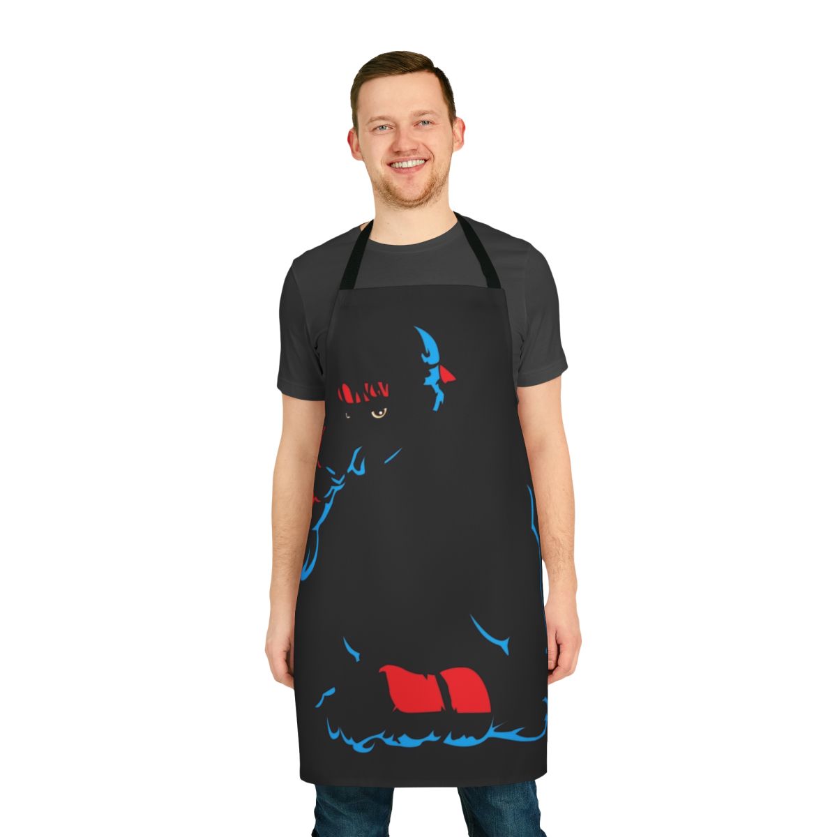 Retro-style fighter-themed kitchen apron with hadoken graphic