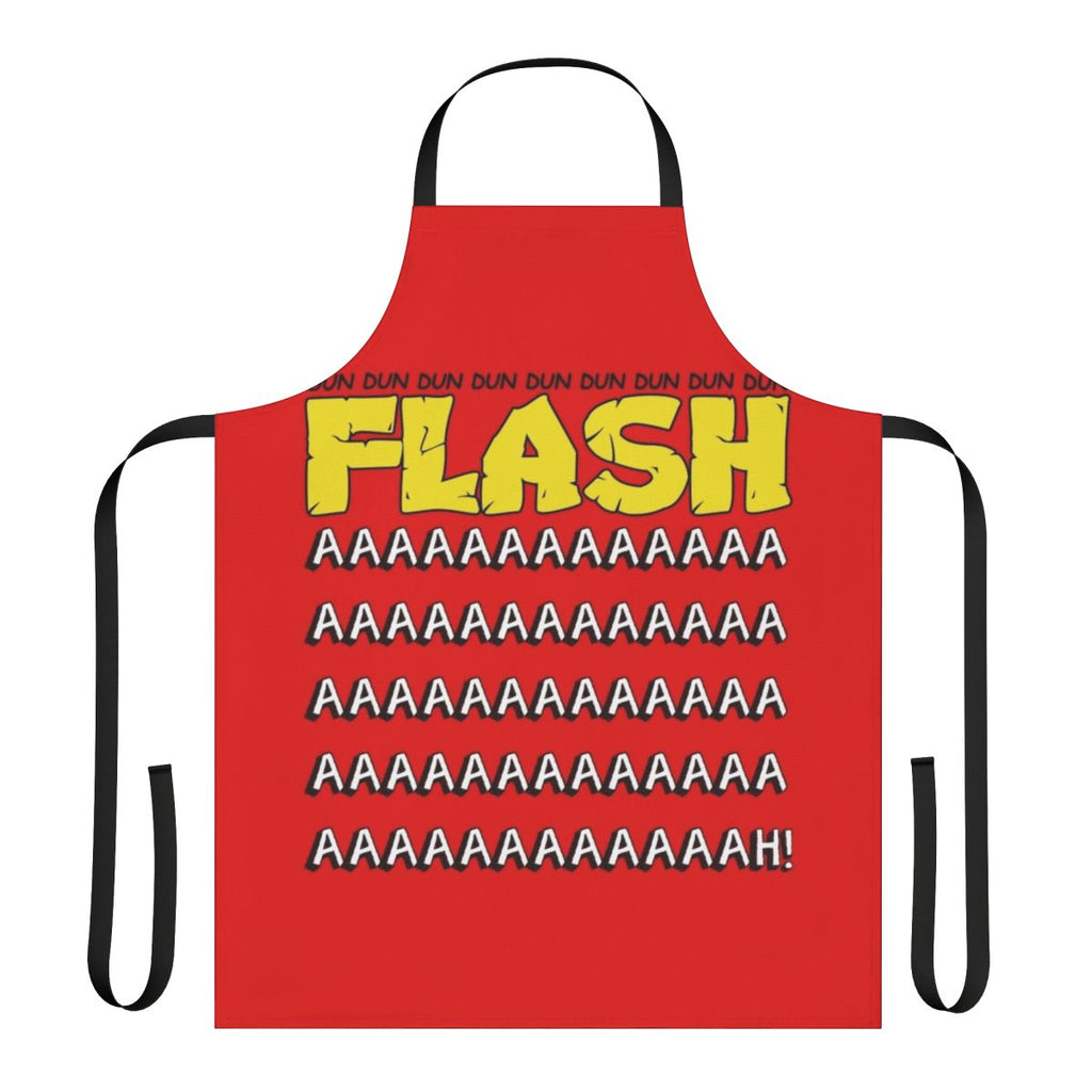 A vibrant apron featuring the iconic Flash Gordon theme music design