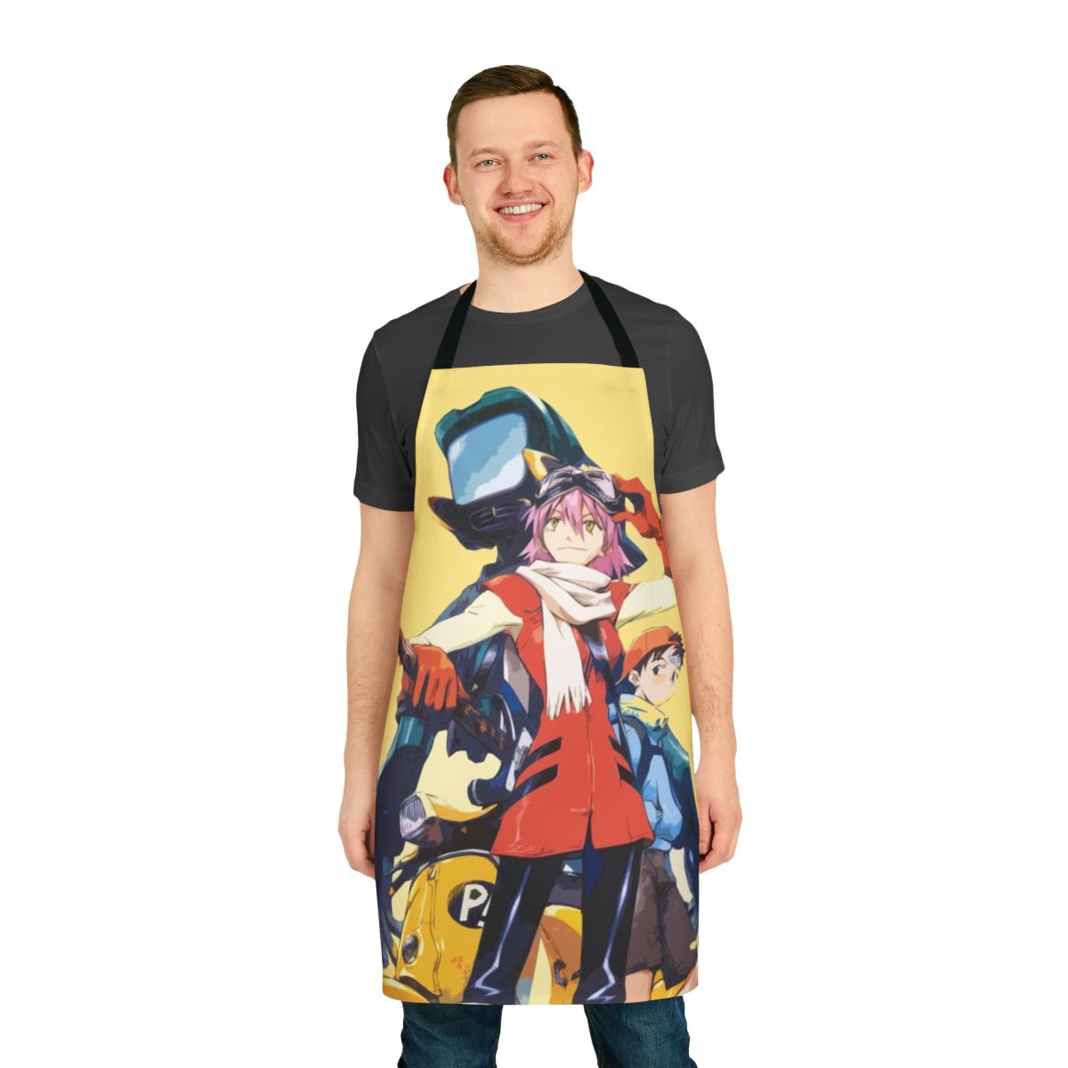 Stylish FLCL-inspired apron with vibrant anime graphics