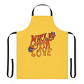 Retro floral and typography design apron inspired by 1960s and 1970s music
