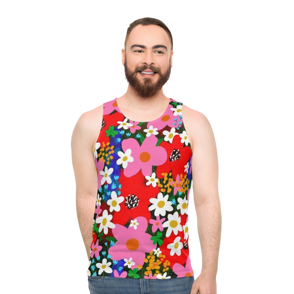 Retro floral flower power unisex tank top