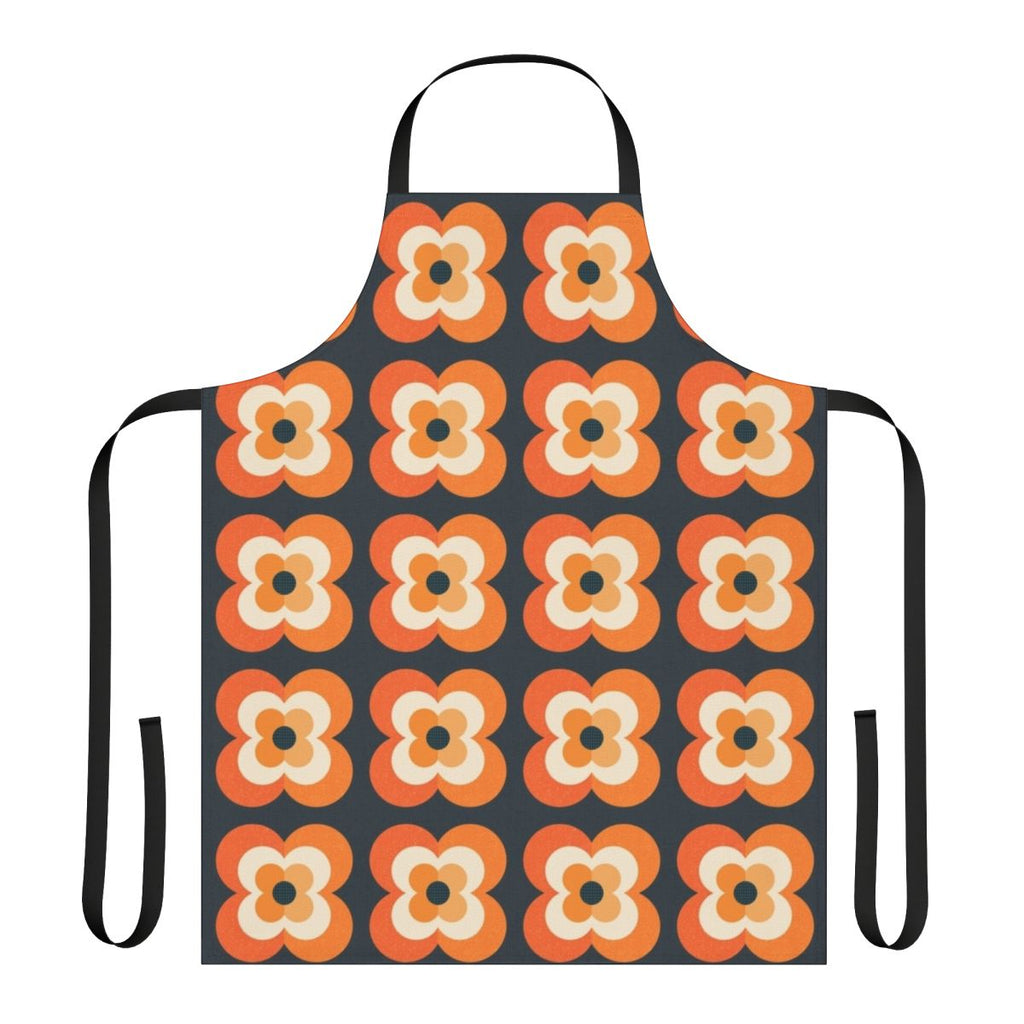 Retro floral pattern orange and charcoal black apron
