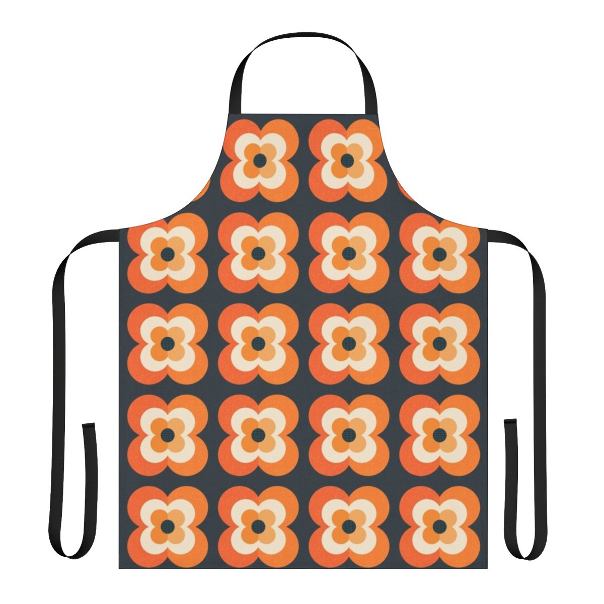 Retro floral pattern orange and charcoal black apron