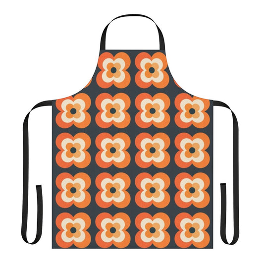 Retro floral pattern orange and charcoal black apron