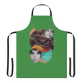 A vintage-style apron featuring a collage of daisies, butterflies, and other floral elements, inspired by the experimental Czech film "Sedmikrasky".