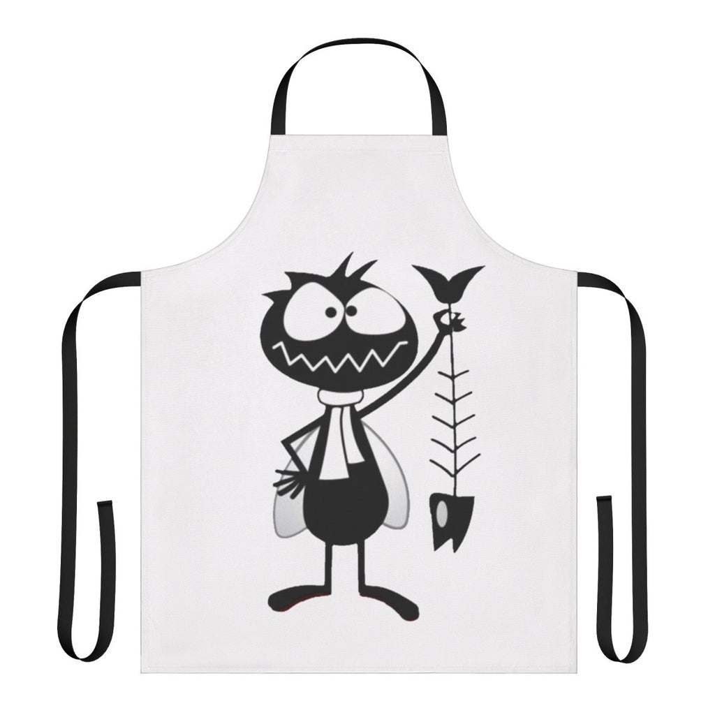 Vintage-style apron featuring a cartoon fly character, inspired by classic 1960s television commercials.