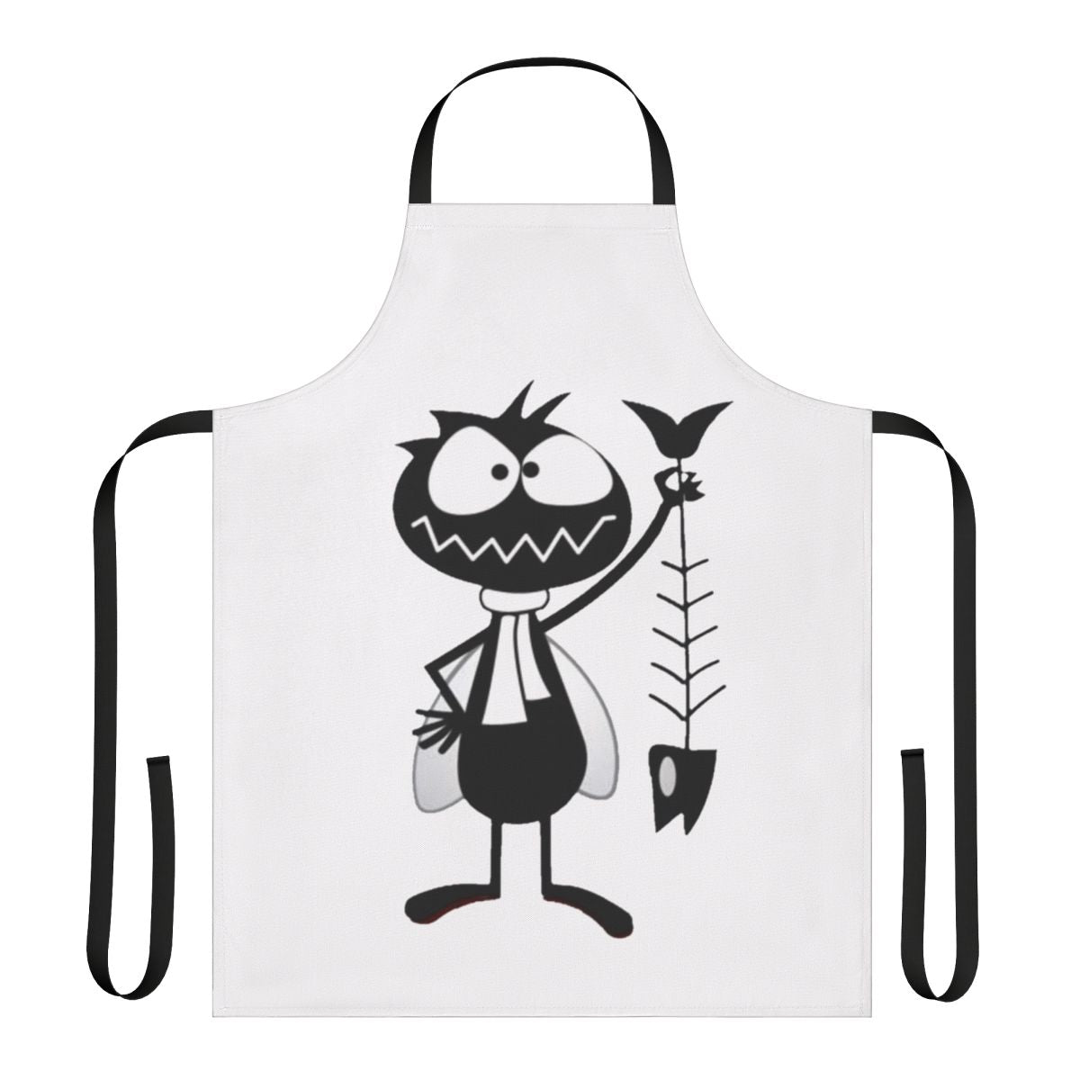 Vintage-style apron featuring a cartoon fly character, inspired by classic 1960s television commercials.