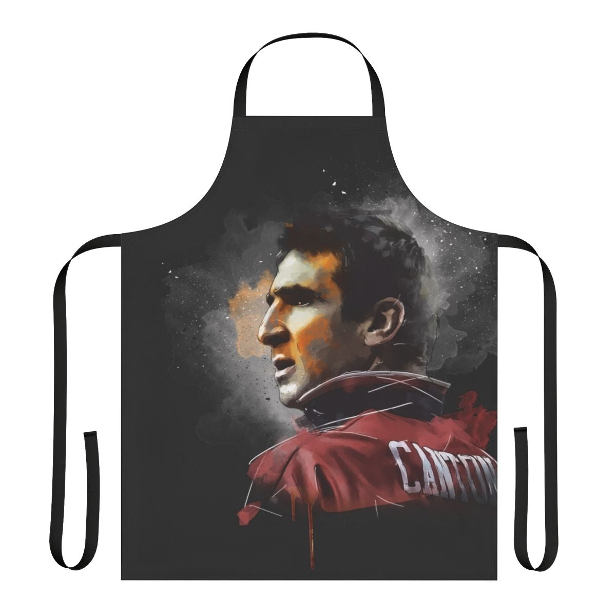 Painting of iconic Manchester United player Eric Cantona on an apron