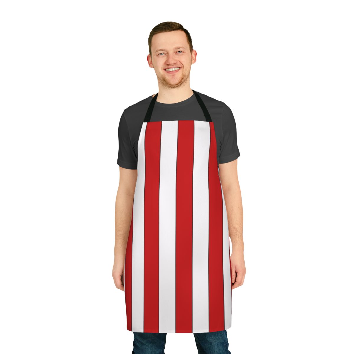 Retro red and white striped apron with football team colors design