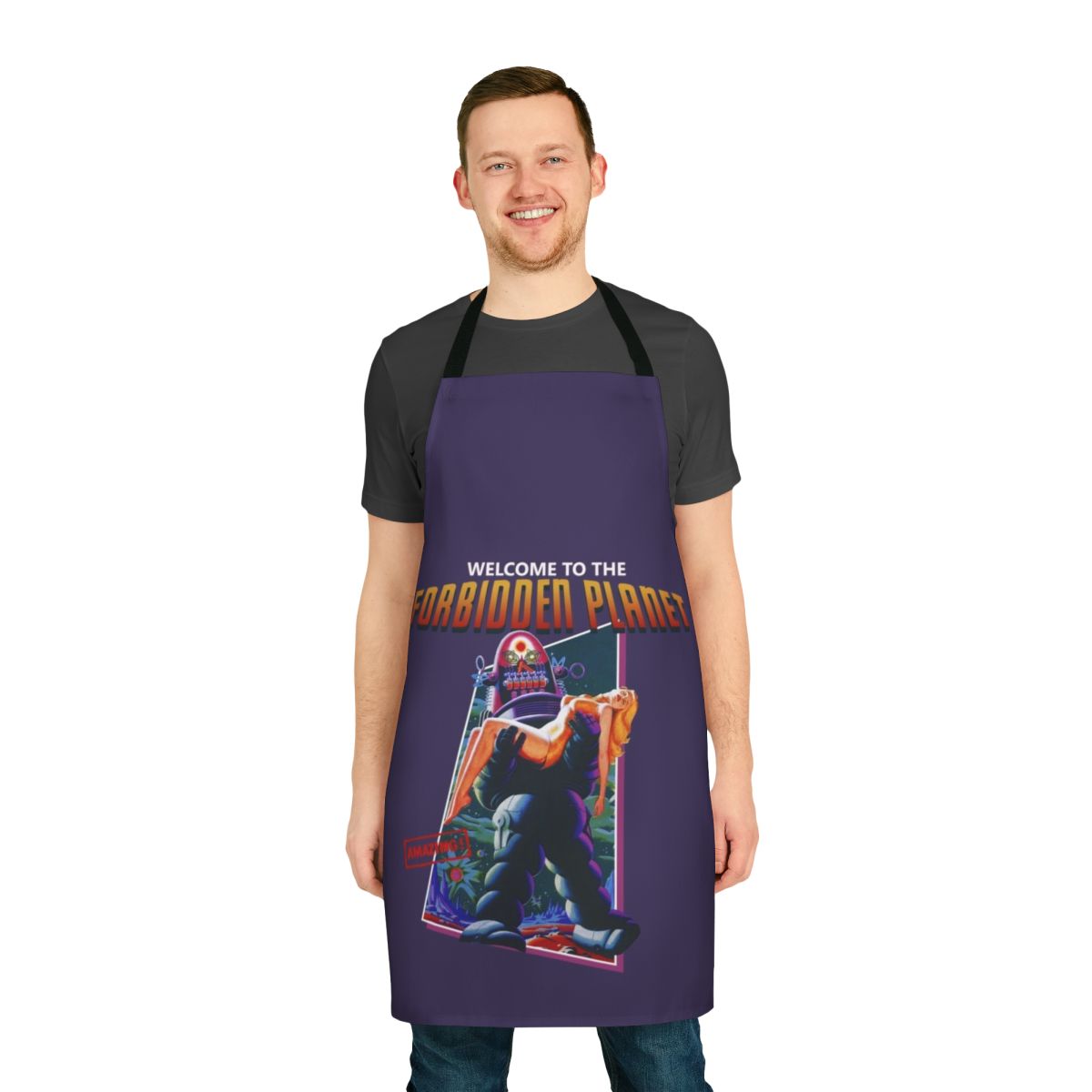 Retro Forbidden Planet sci-fi cult classic movie-themed apron