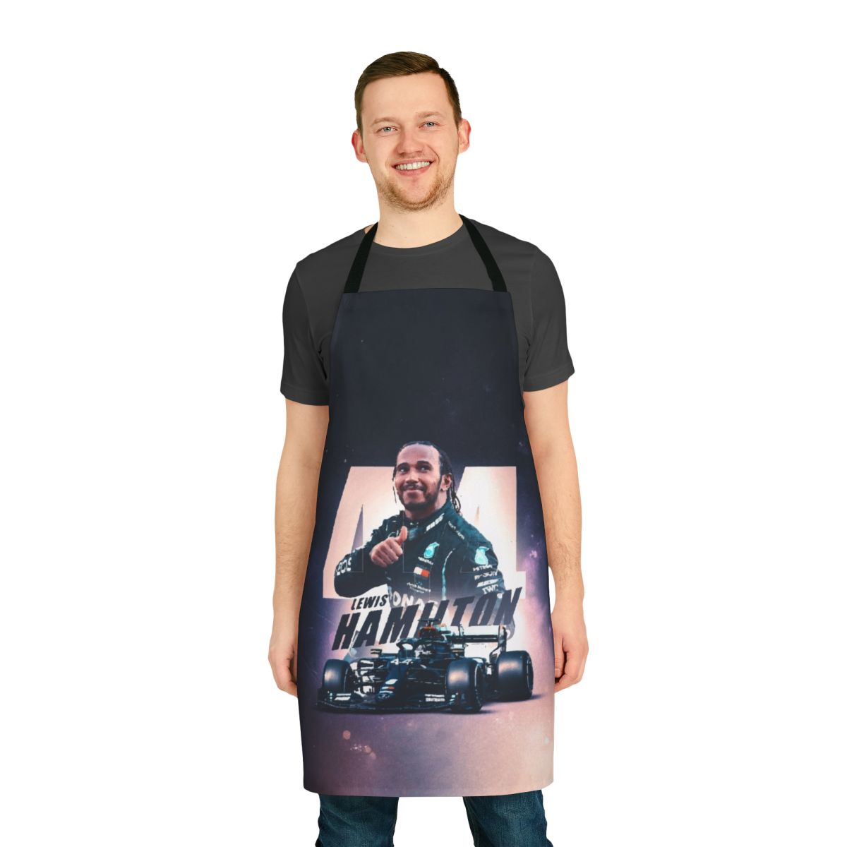 Retro Formula 1 Inspired Apron with Lewis Hamilton Motorsport Design Illustration