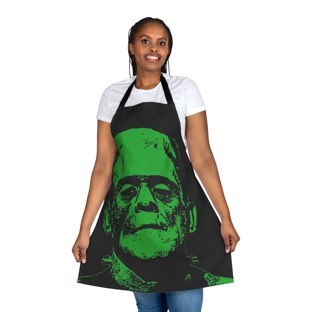 Vintage-inspired Frankenstein apron with green monster design