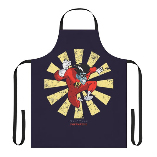 Freakazoid-inspired blue apron with retro cartoon design