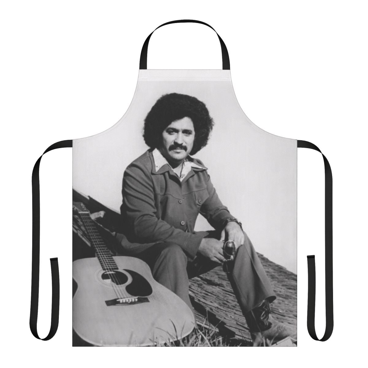 Retro-styled Freddy Fender-inspired apron with musical imagery