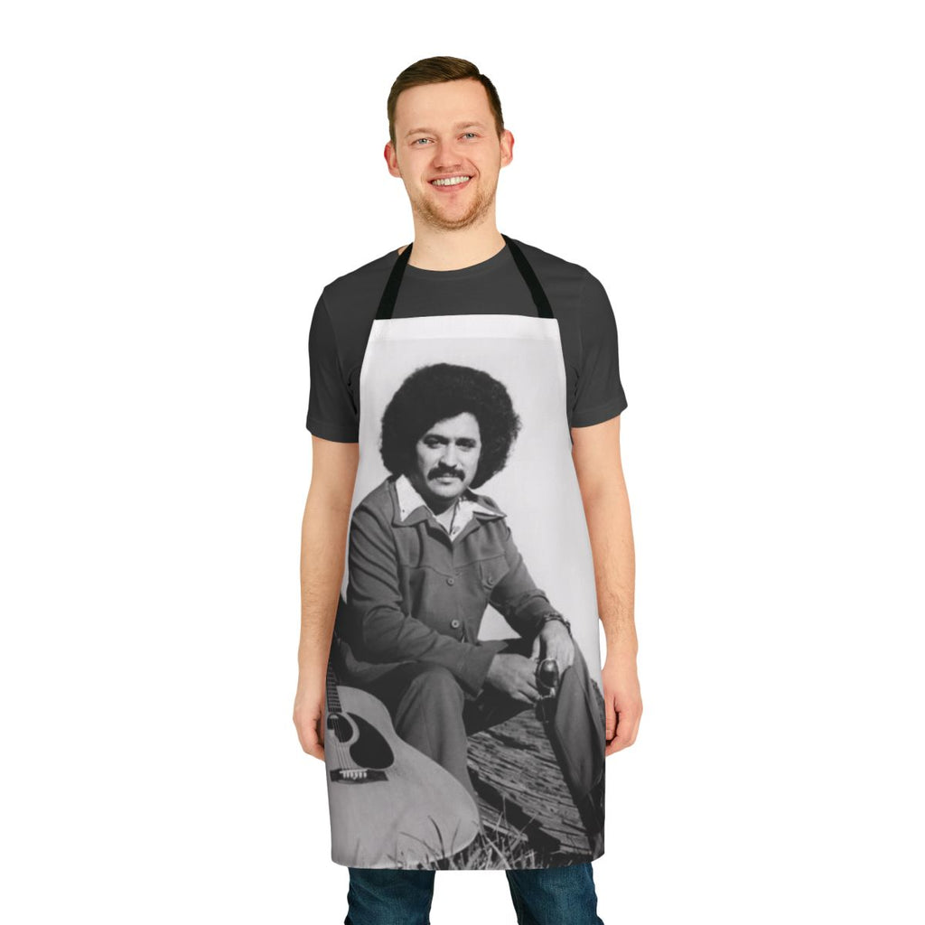 Retro-styled Freddy Fender-inspired apron with musical imagery