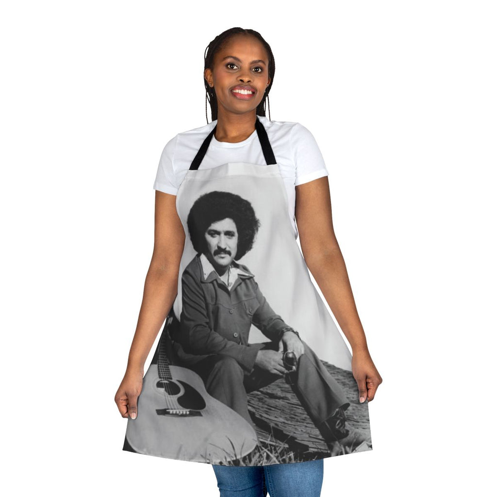 Retro-styled Freddy Fender-inspired apron with musical imagery