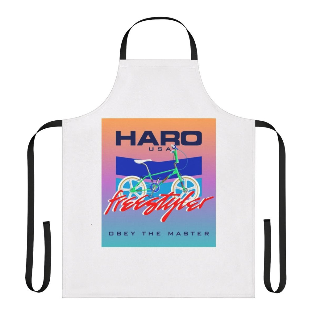 Retro freestyle BMX apron with Haro, Mongoose, and 80s graphics