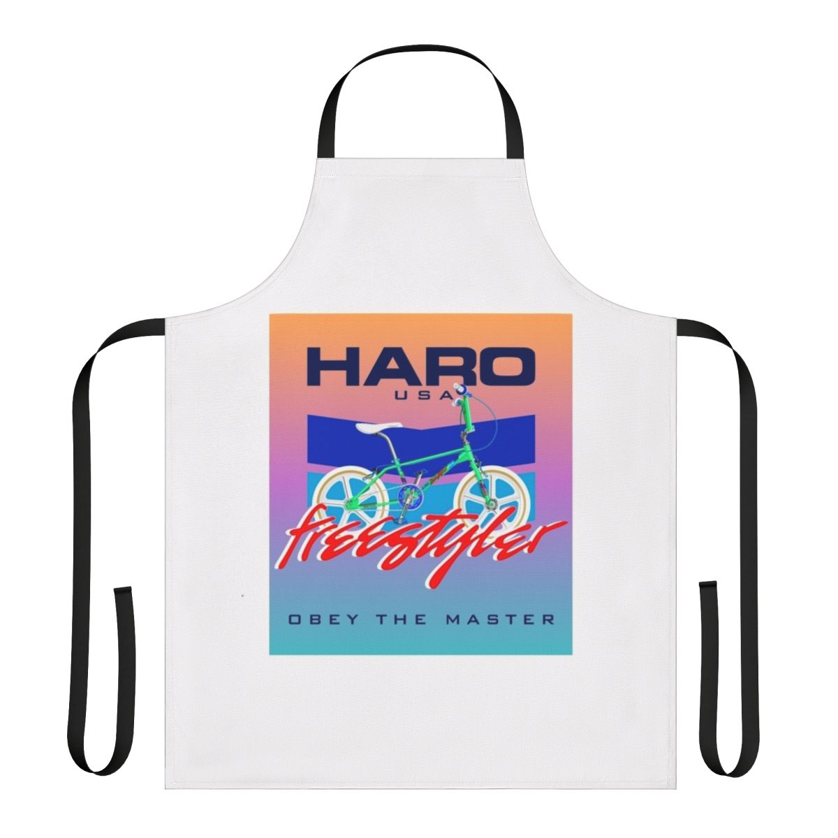 Retro freestyle BMX apron with Haro, Mongoose, and 80s graphics