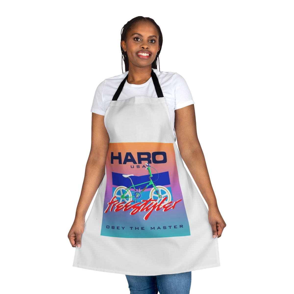 Retro freestyle BMX apron with Haro, Mongoose, and 80s graphics