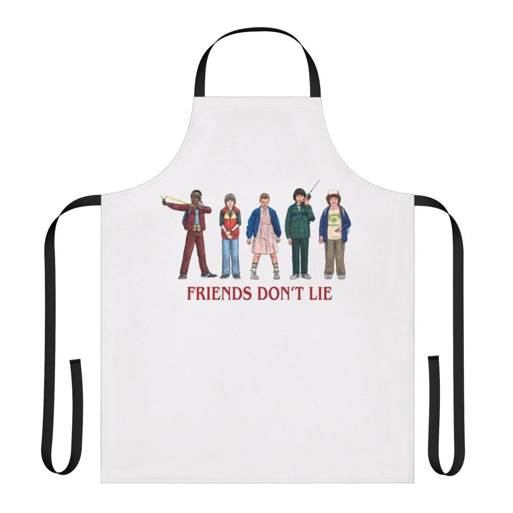 Retro-style apron with "Friends Don't Lie" design, inspired by the hit TV series Stranger Things