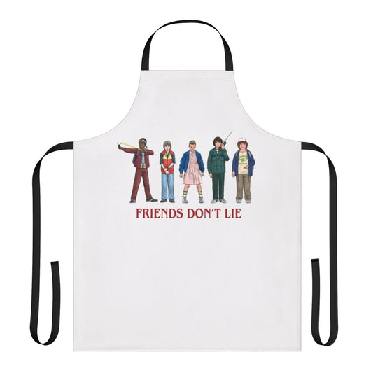 Retro-style apron with "Friends Don't Lie" design, inspired by the hit TV series Stranger Things
