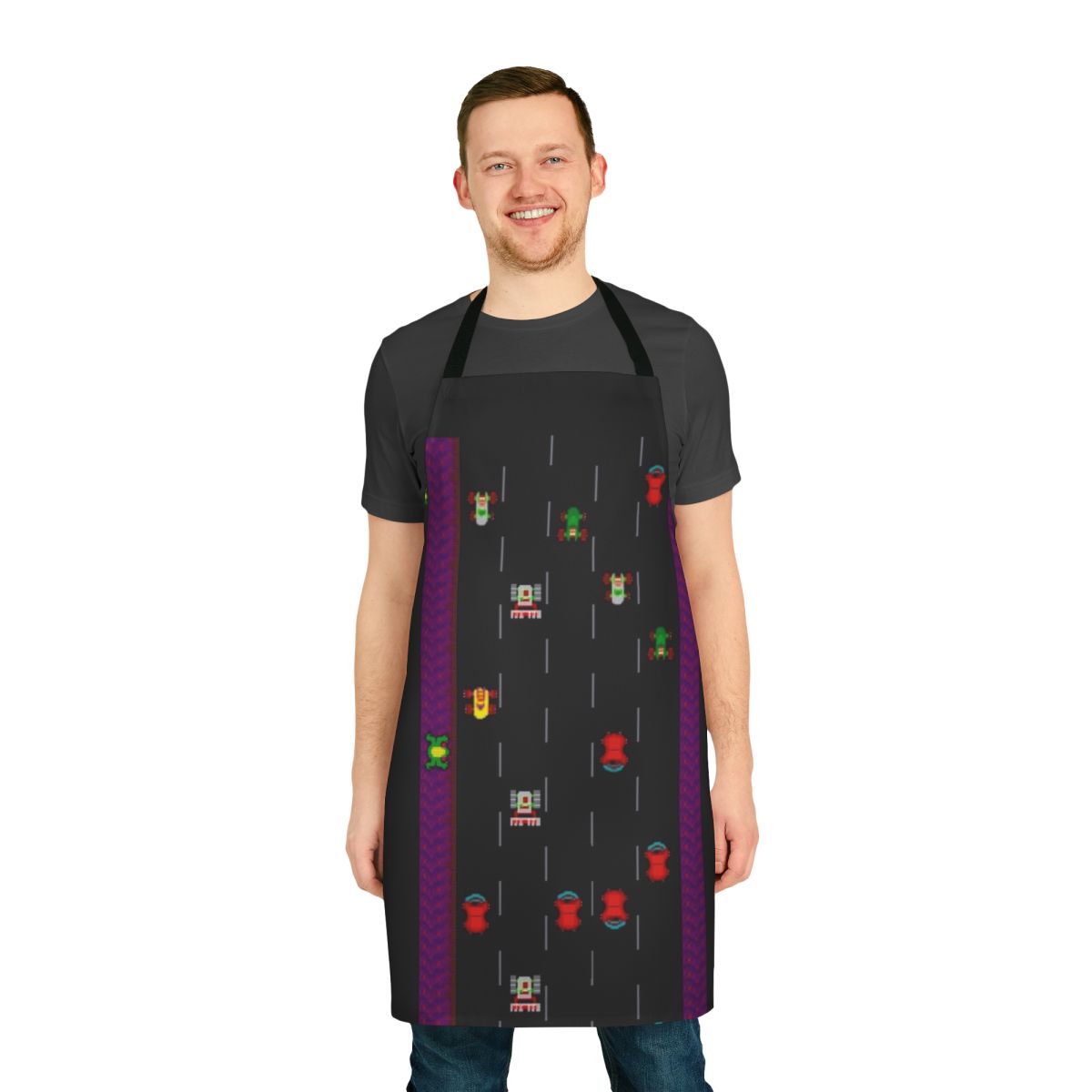 Retro frogger-themed personalized apron