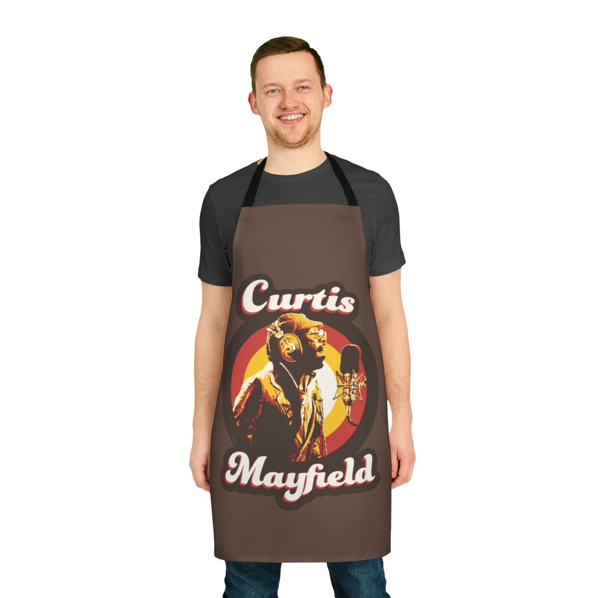 Retro kitchen apron inspired by the funky soul music of Curtis Mayfield