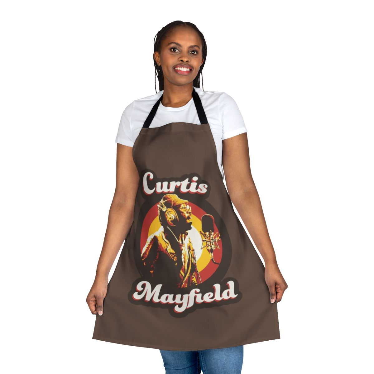 Retro kitchen apron inspired by the funky soul music of Curtis Mayfield