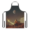 Retro futuristic collage design featuring a vintage couple in an urban, sci-fi inspired landscape on an apron.
