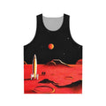 Unisex tank top with a retro-futuristic Martian city design