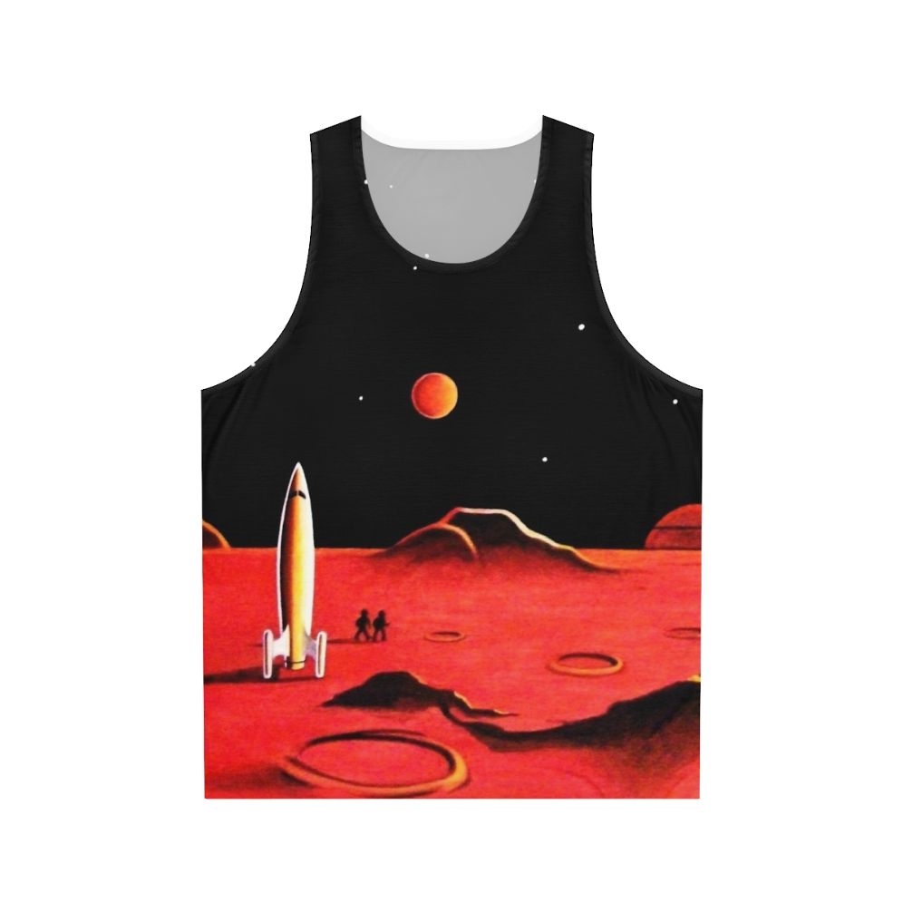 Unisex tank top with a retro-futuristic Martian city design