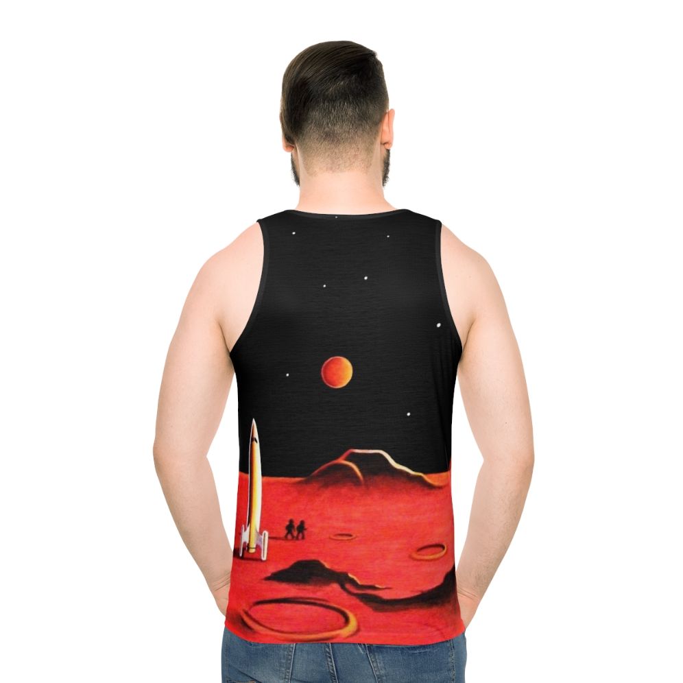 Unisex tank top with a retro-futuristic Martian city design