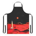 Apron featuring a retro futuristic design with a martian city, robots, and spaceships