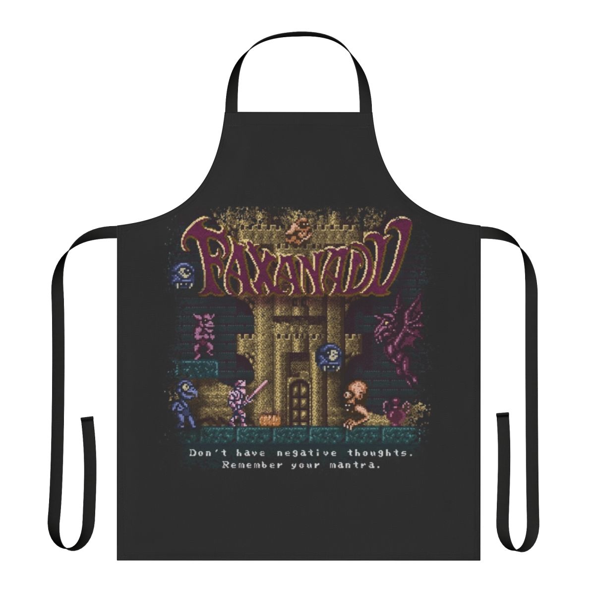 Retro gaming-inspired apron with 8-bit pixel art design