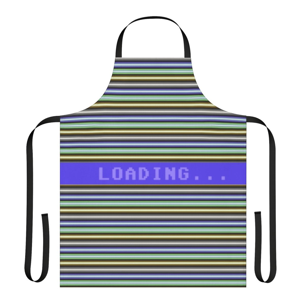 Retro gaming apron featuring a Commodore 64 inspired raster bars design