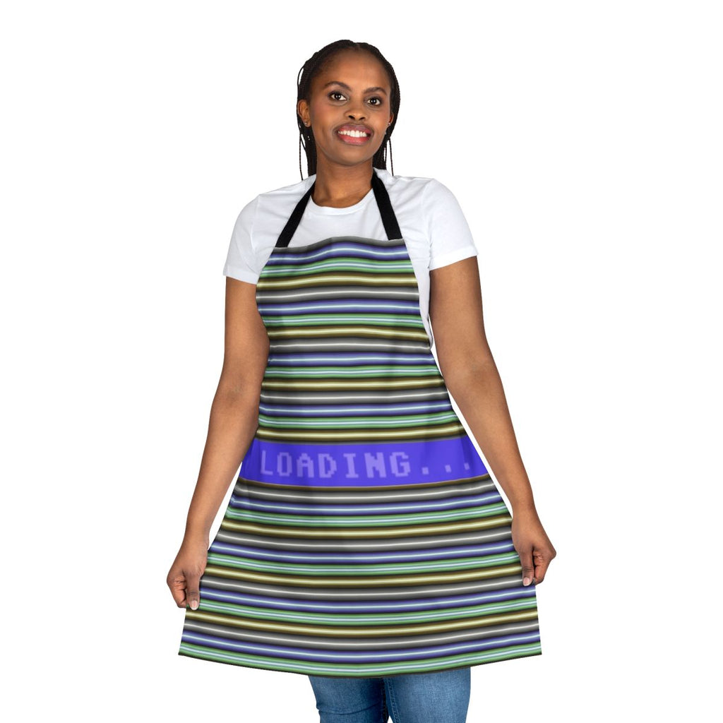 Retro gaming apron featuring a Commodore 64 inspired raster bars design