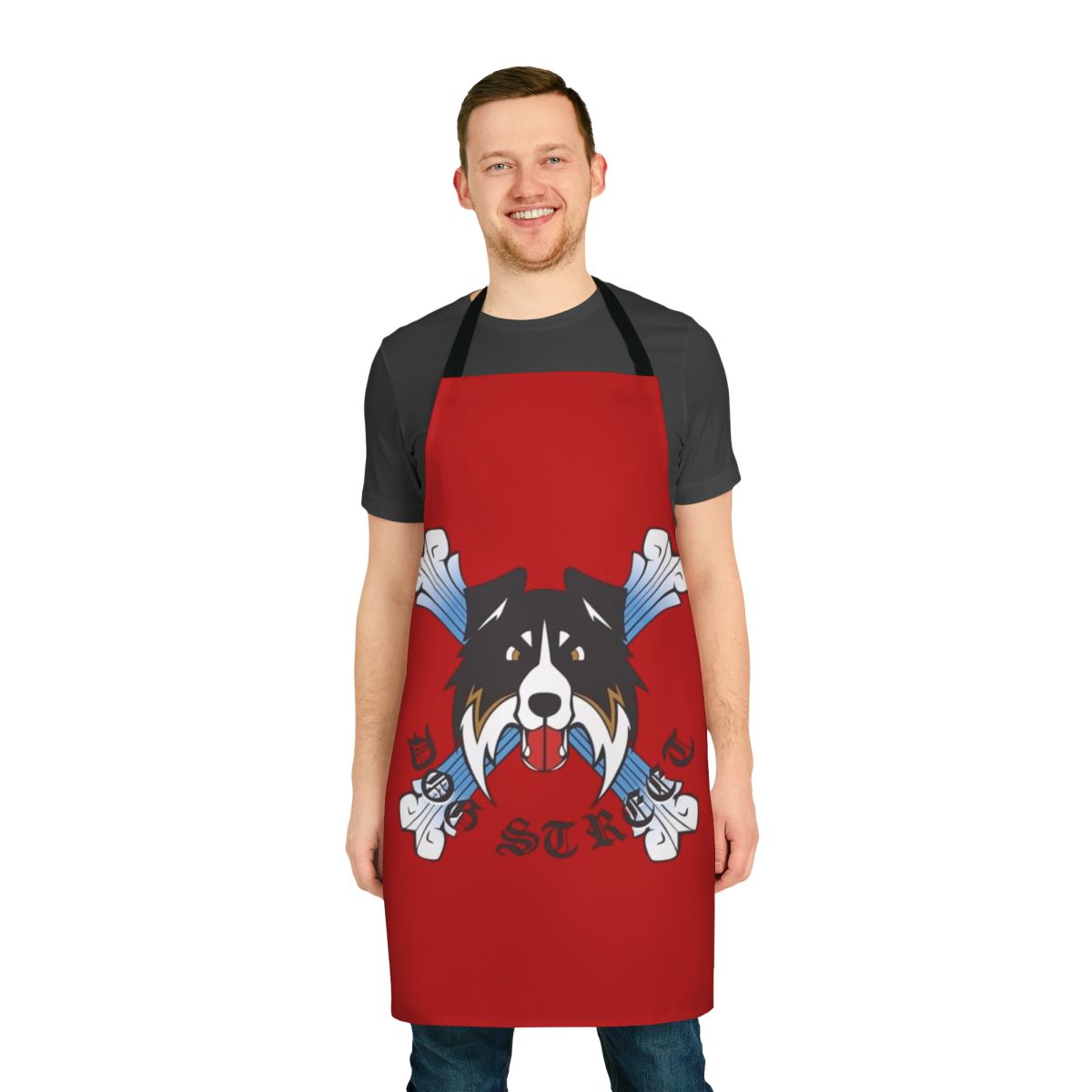Retro gaming-inspired apron with Dog Street Bar and The Bouncer design
