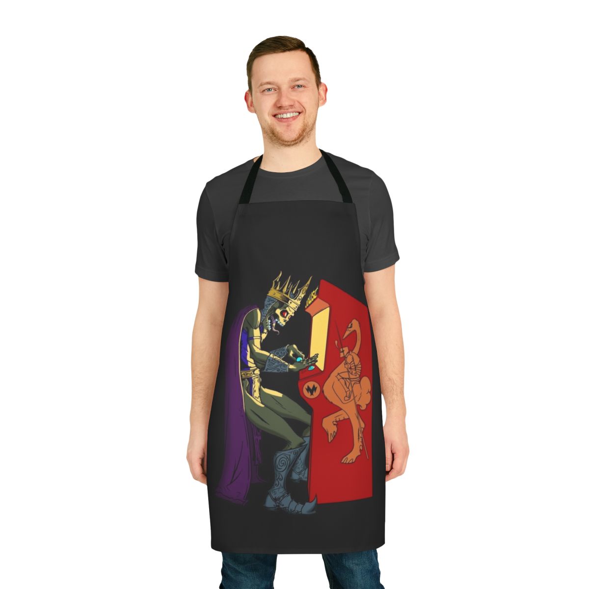 Ready Player One themed apron with pixelated characters and gaming elements