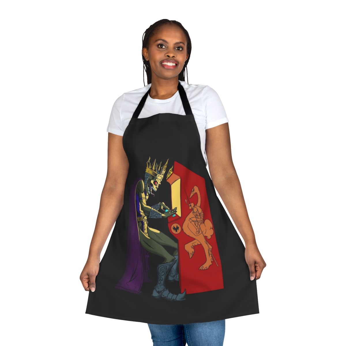 Ready Player One themed apron with pixelated characters and gaming elements