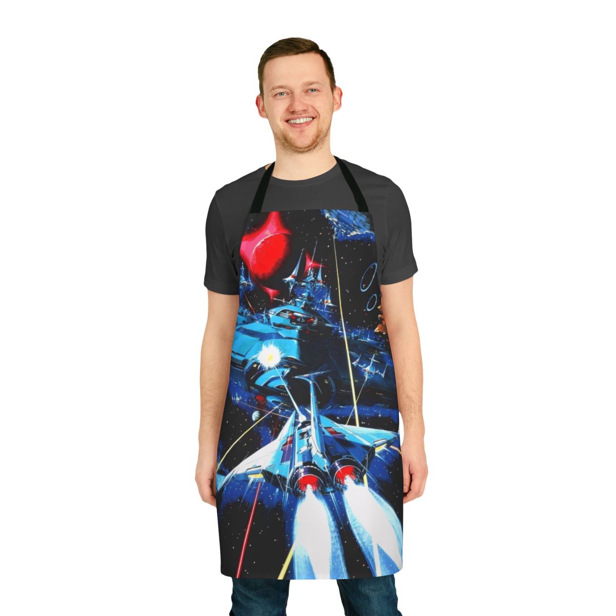 Retro gaming-inspired apron for classic arcade shoot 'em up fans