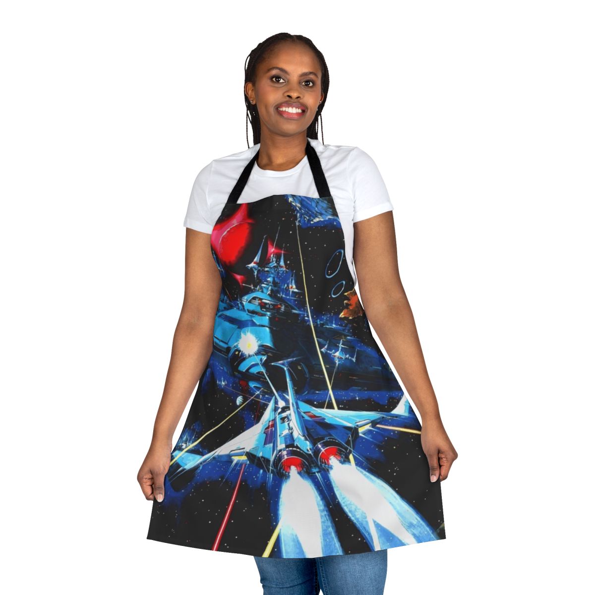Retro gaming-inspired apron for classic arcade shoot 'em up fans