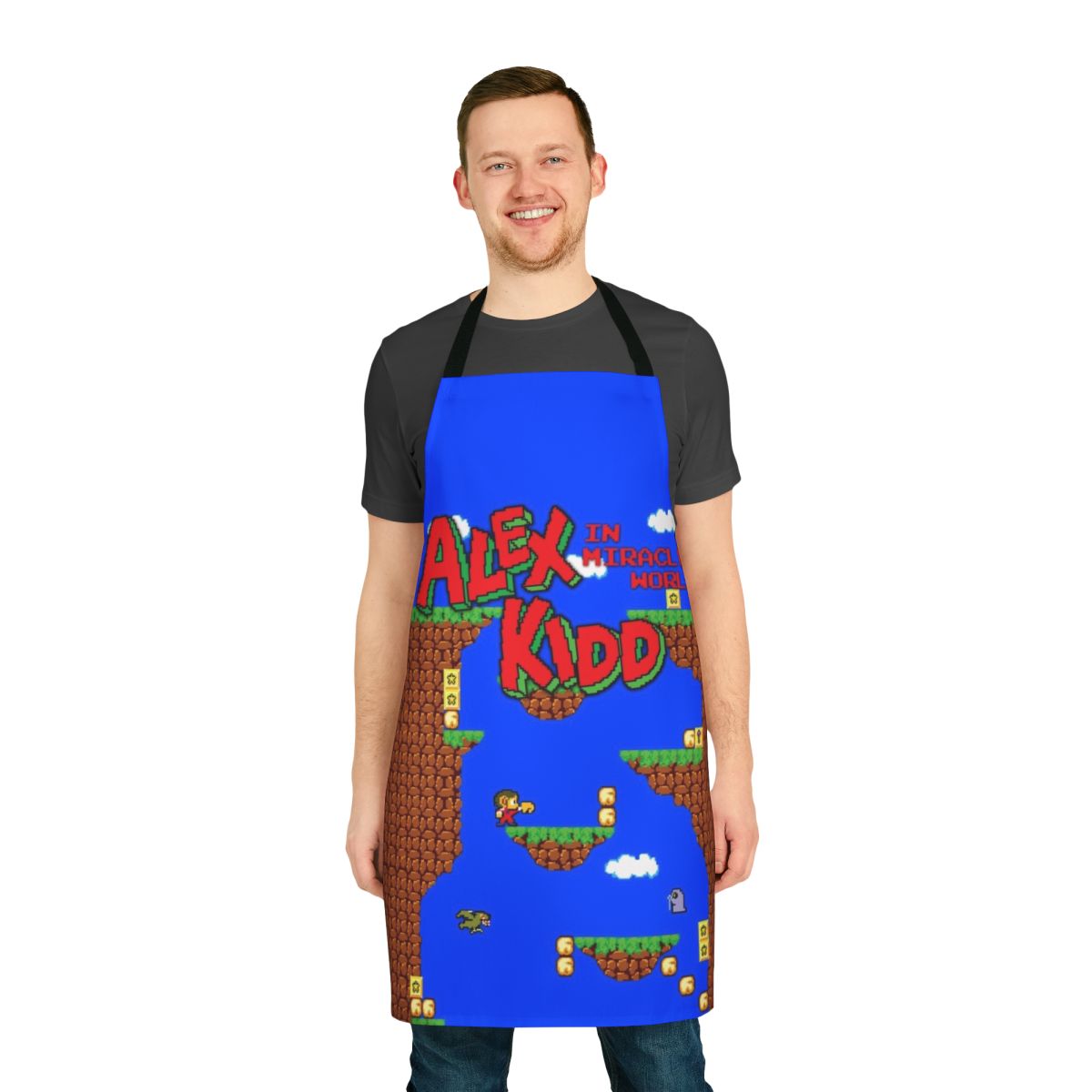 Retro gaming apron featuring Alex Kidd in Miracle World inspired design
