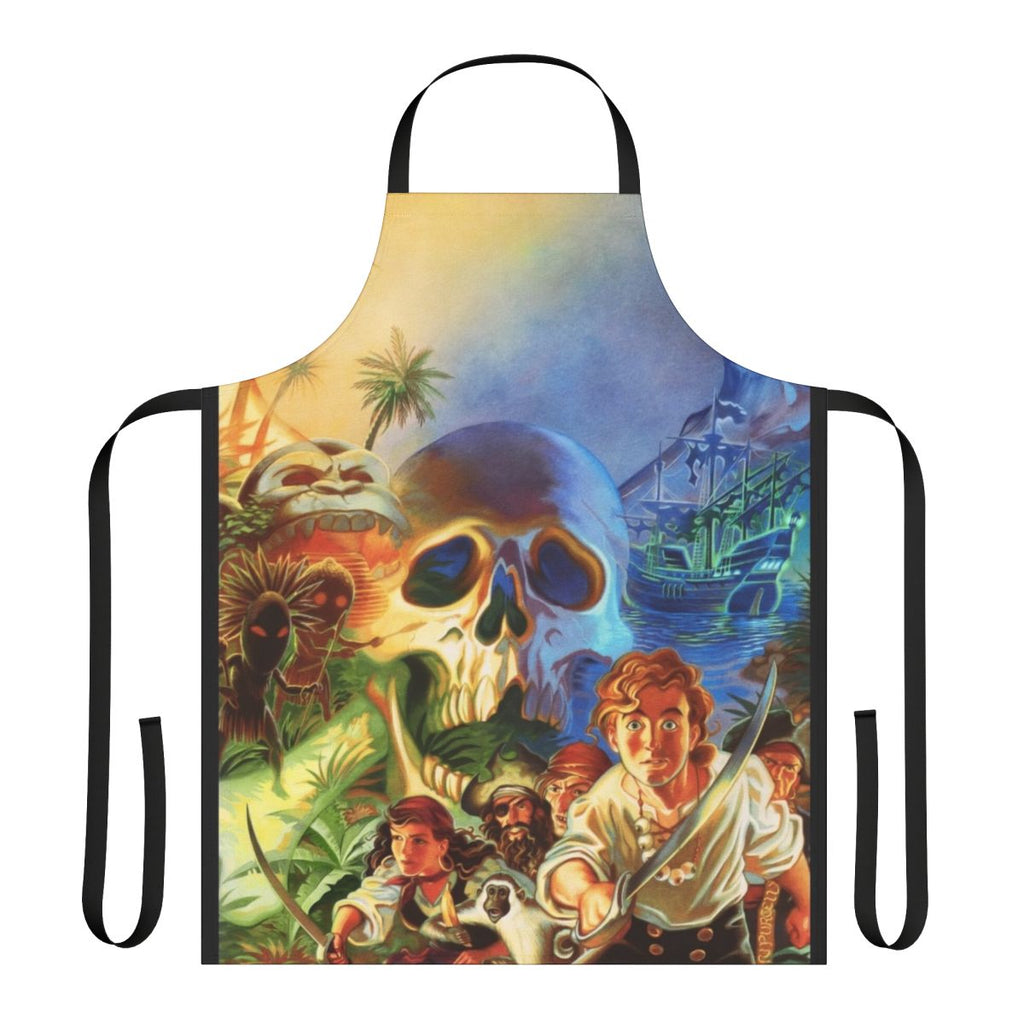 A high-contrast apron featuring pixel art from the classic video game The Secret of Monkey Island