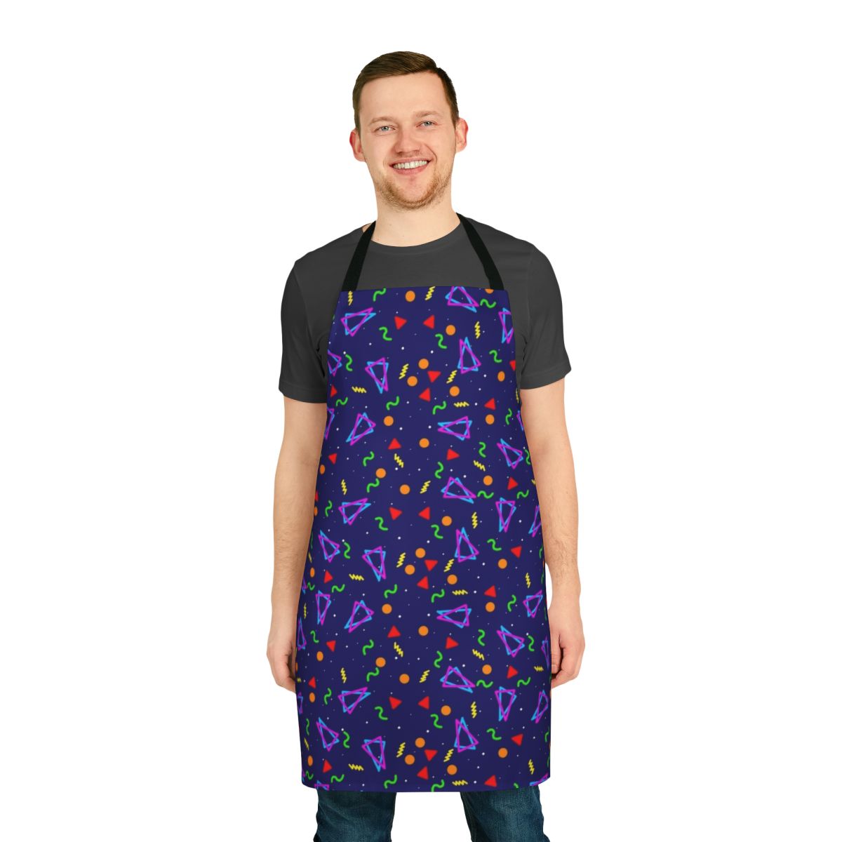 Vintage-style apron with arcade carpet pattern, perfect for retro gaming enthusiasts.