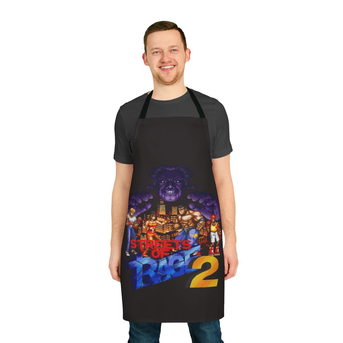 Streets of Rage 2 inspired gaming apron with classic 16-bit graphics